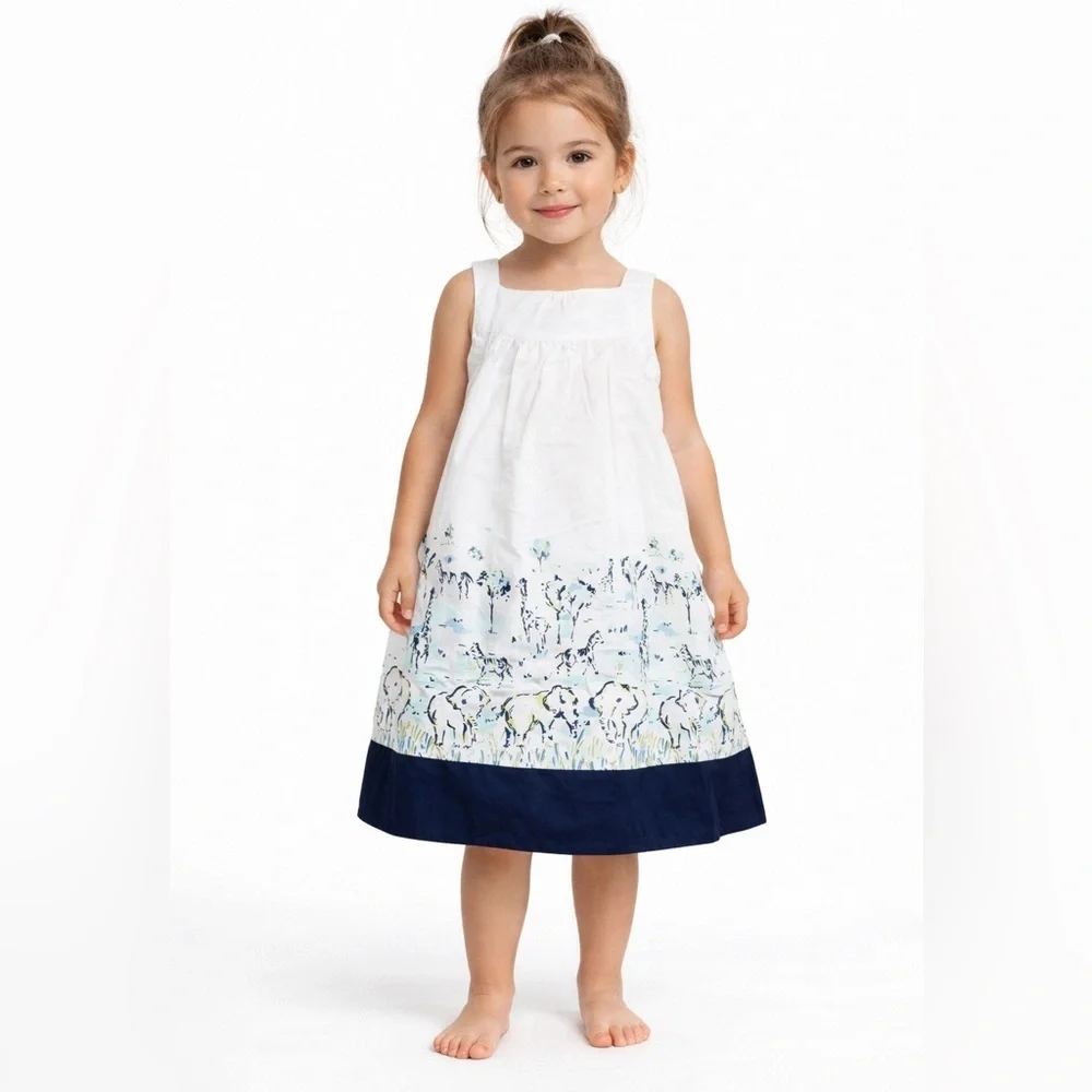 Gymboree Safari White and Blue Casual Kids Dress•animal print zoo safari theme3T